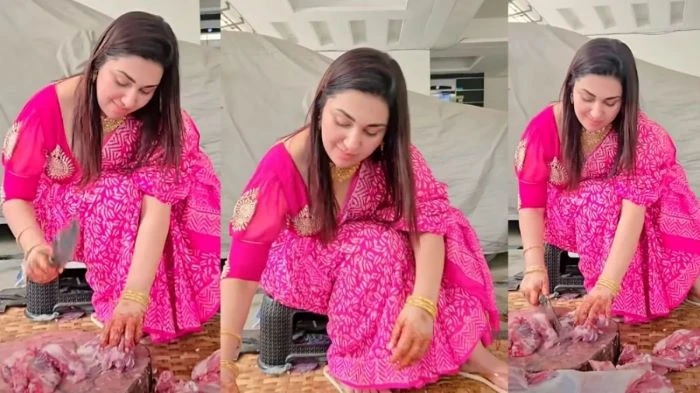গোলাপি শাড়িতে কোরবানির গোশত কাটলেন অপু বিশ্বাস, ভাইরাল ভিডিও ঘিরে আলোচনা